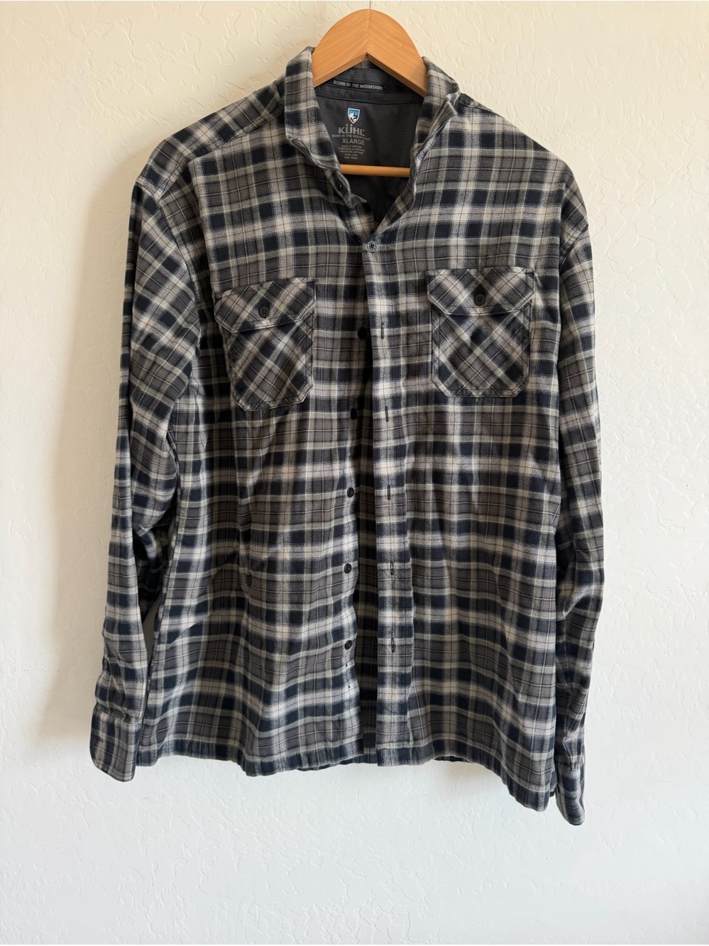 KÜHL Men's Plaid Long Sleeve Button Up Flannel Shirt Grey/Black - XL